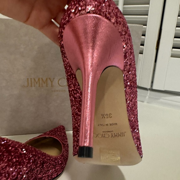 Jimmy Choo Agnes Coarse Glittered Heels Dragon Fruit Size 36.5 - Picture 6 of 11